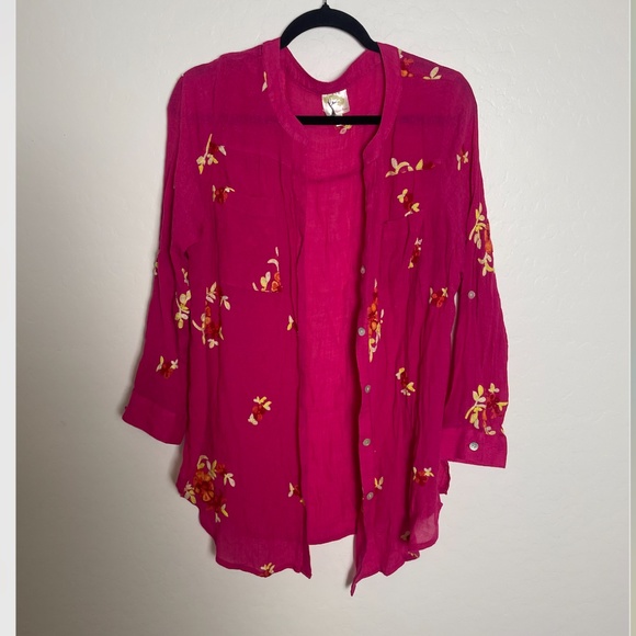 Tunic Embroidered Flower Hipster Hippie Artsy Floral Chic Girly Button Blouse - Picture 2 of 6